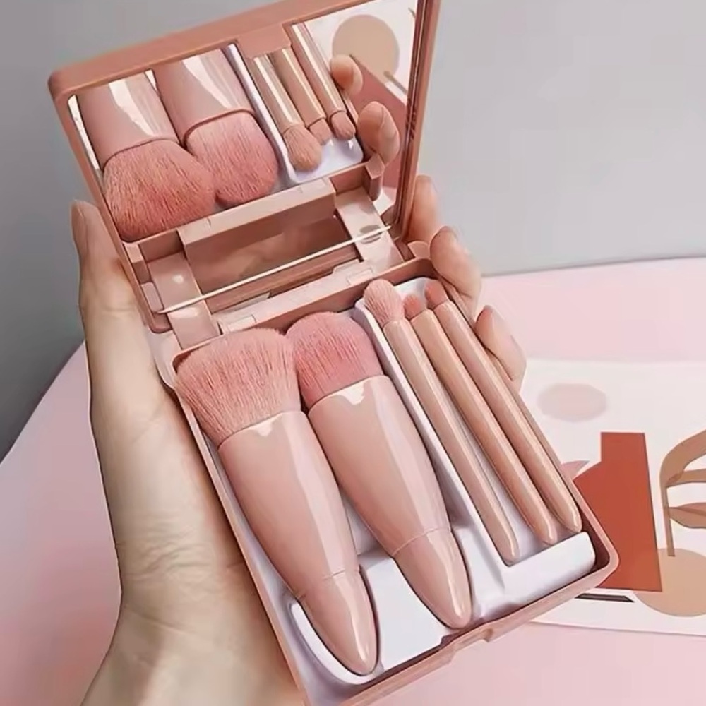 Pink Compact Makeup Brush Set for Women